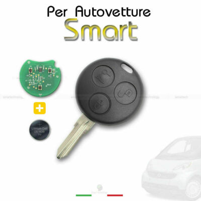 Guscio Chiave Telecomando Compatibile Per Smart Fortwo E Forfour - Kit Completo 3 Tasti Con Elettronica 433 MHz, Chip E Batteria