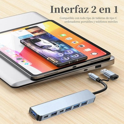 Hub USB-C 8 In 2 Adattatore Universale Docking Station In Alluminio Per MacBook PC Laptop E Smartphone Trasferimento Dati Ultra Rapido 10Gbps Con Ricarica PD