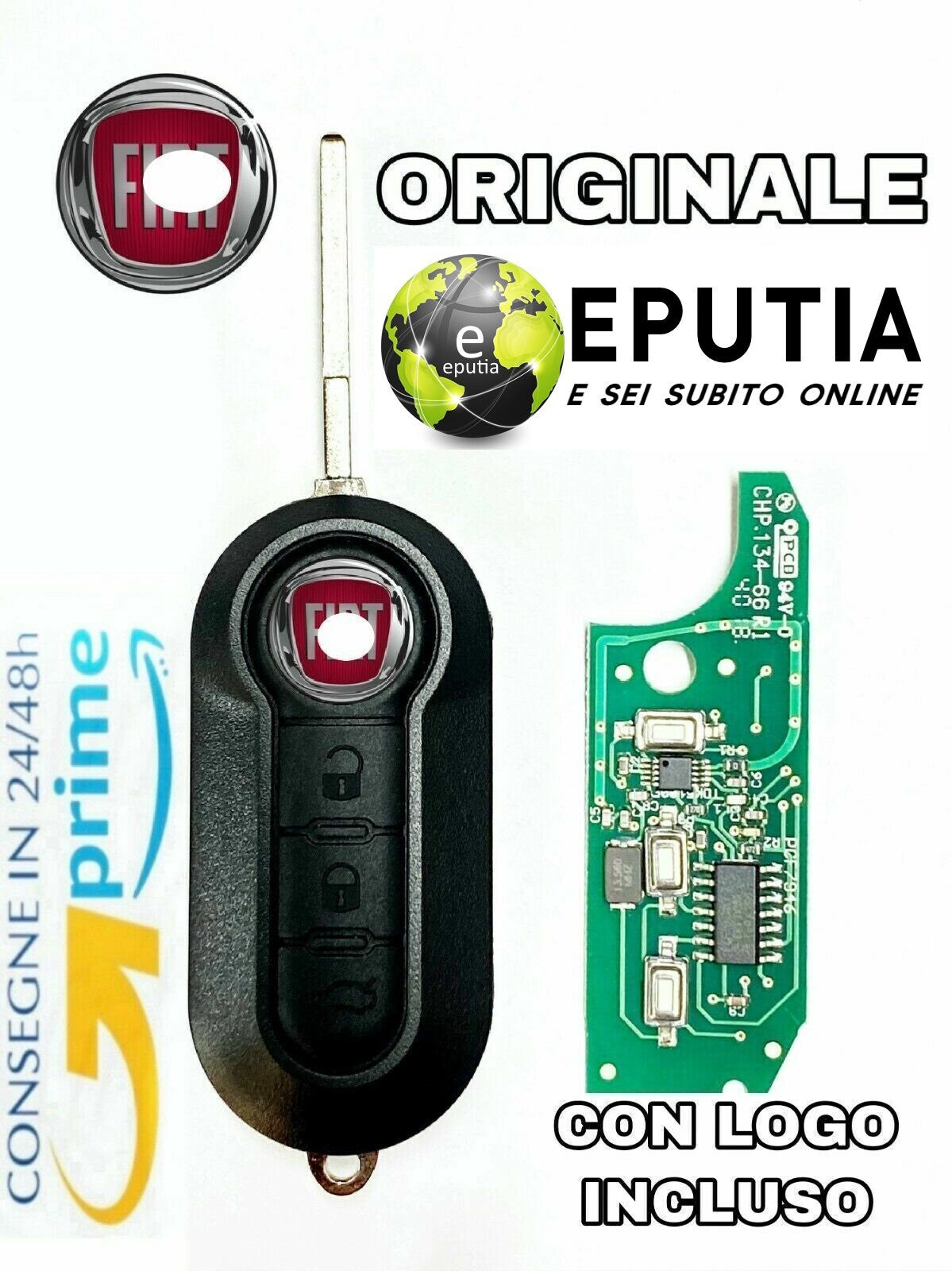 Chiave Telecomando Completa 3 Tasti Con Elettronica E Transponder Per Fiat Grande Punto 2008 E Altri Modelli