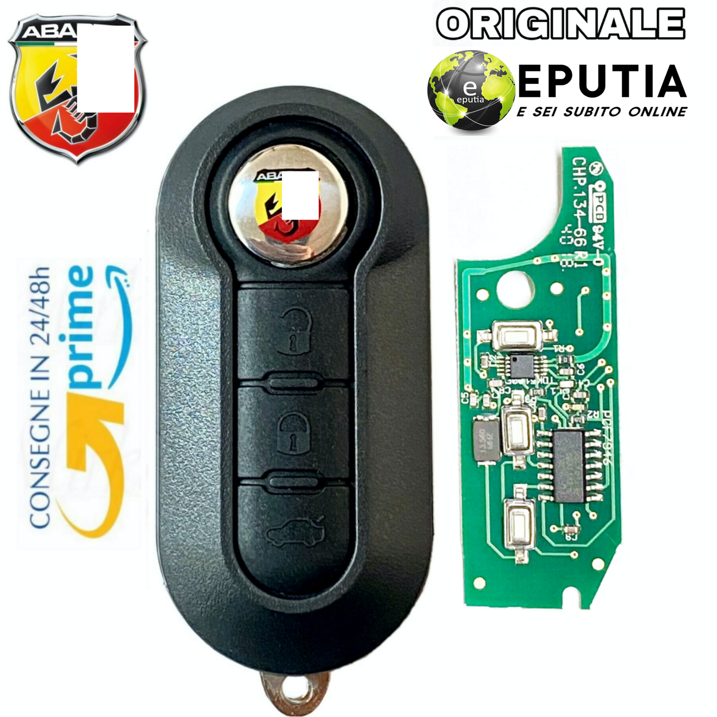 Chiave Telecomando Con Chip Elettronico Compatibile Per Fiat 500 Abarth