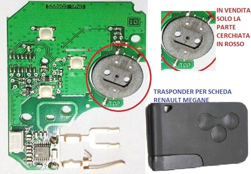 Bobina Antenna Transponder Ricambio Per Chiave Scheda Renault Megane E Scenic A 2 3 E 4 Tasti