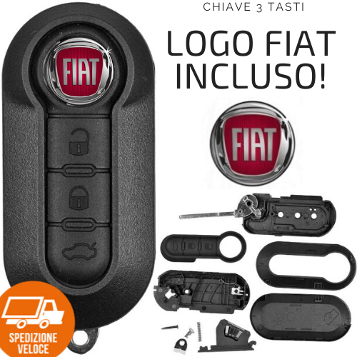 Guscio Chiave Telecomando Compatibile Per Fiat 500 Panda Punto Lancia Musa Ypsilon - Cover 3 Tasti Con Lama Vergine