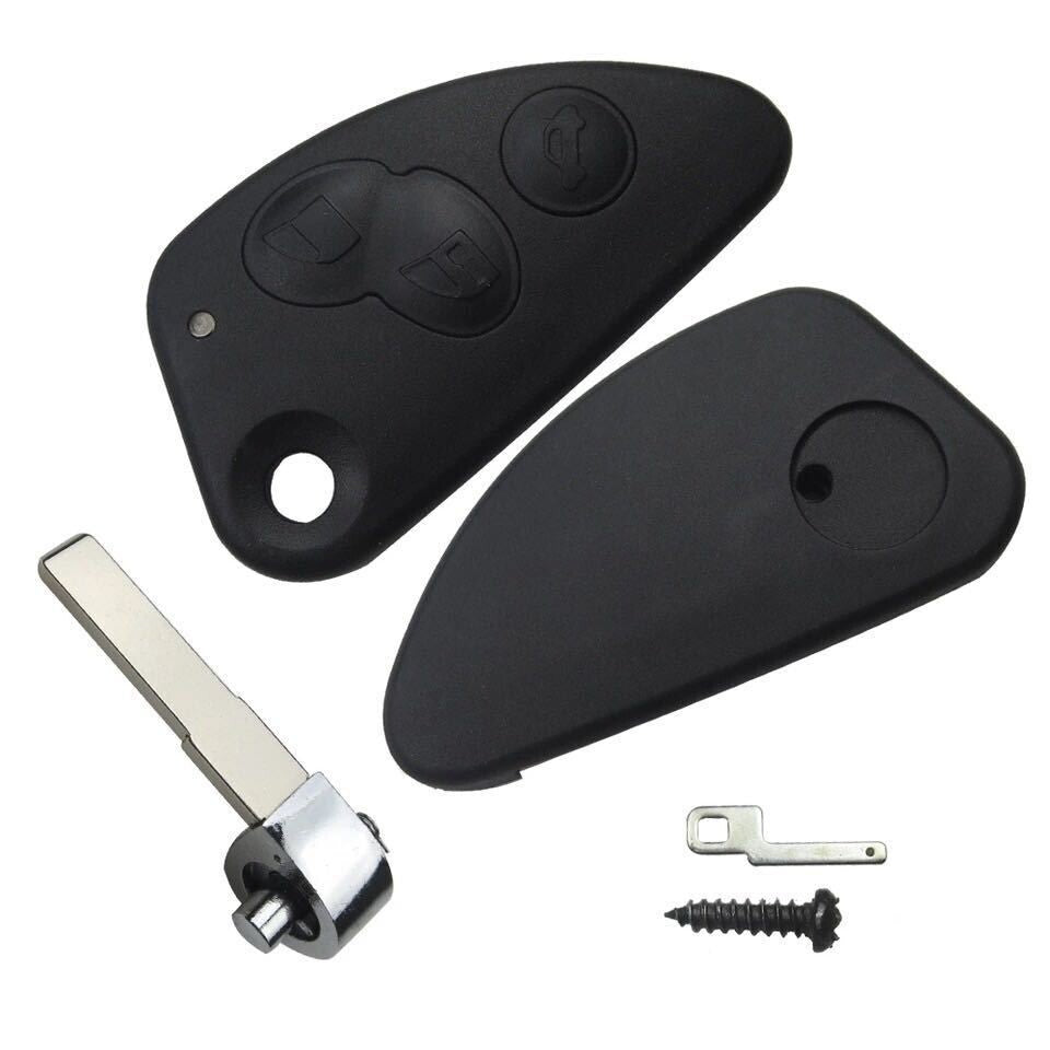 Guscio Chiave Compatibile Per Alfa Romeo 147 156 166 GT - Cover Telecomando 3 Tasti Con Lama A Scatto Nero E Rosso