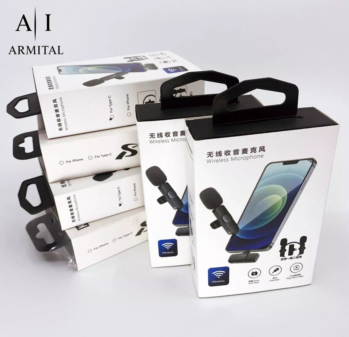 Microfono Lavalier Wireless Professionale Doppio per iPhone 15 Android e PC