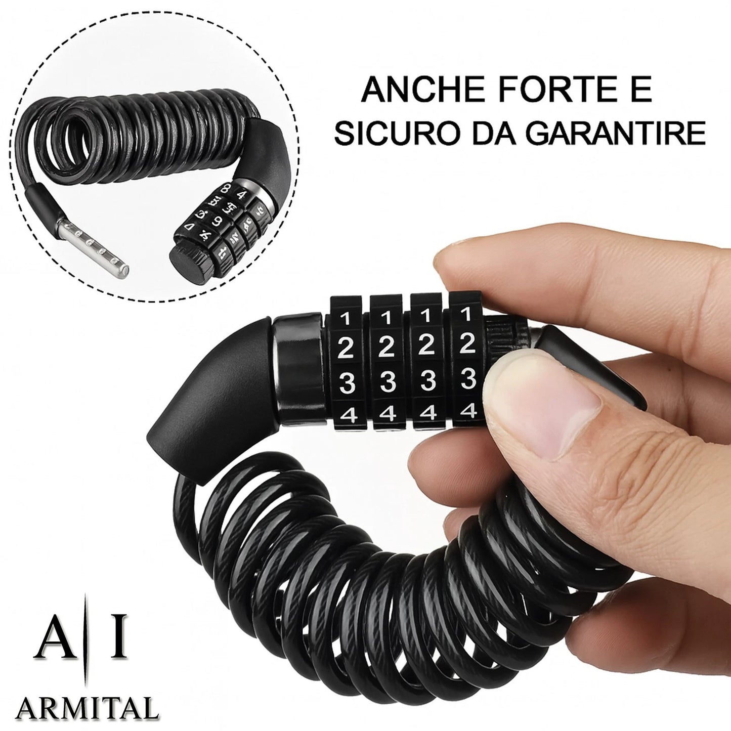Lucchetto Antifurto per Casco Moto e Bici con Cavo in Acciaio Estensibile 2 Metri e Combinazione a 4 Cifre Personalizzabile