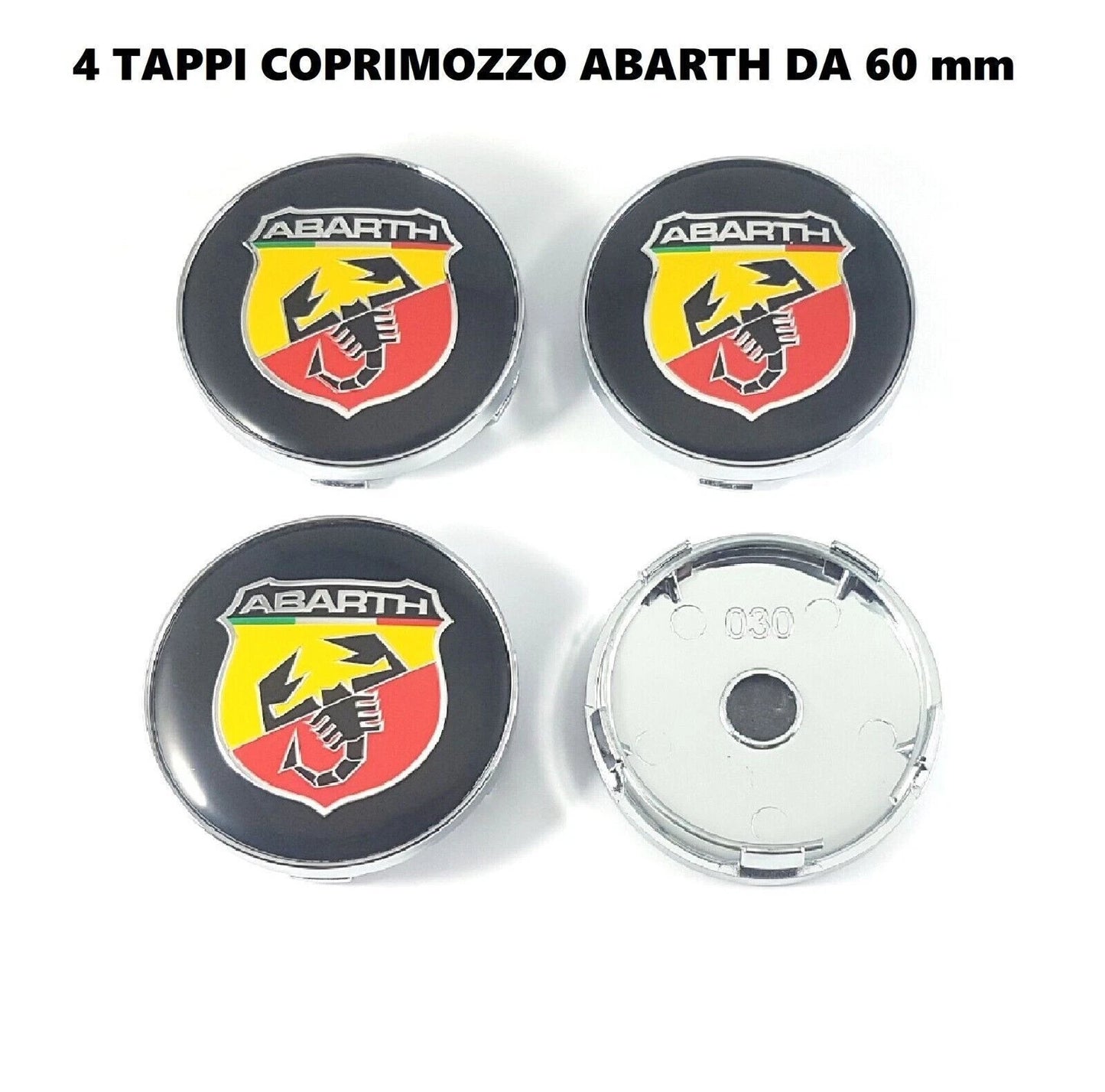Set 4 Tappi Coprimozzo 60mm Per Cerchi In Lega Compatibili Con Fiat 500 595 695 E Grande Punto - Finitura Argento E Nero In Abs Resistente