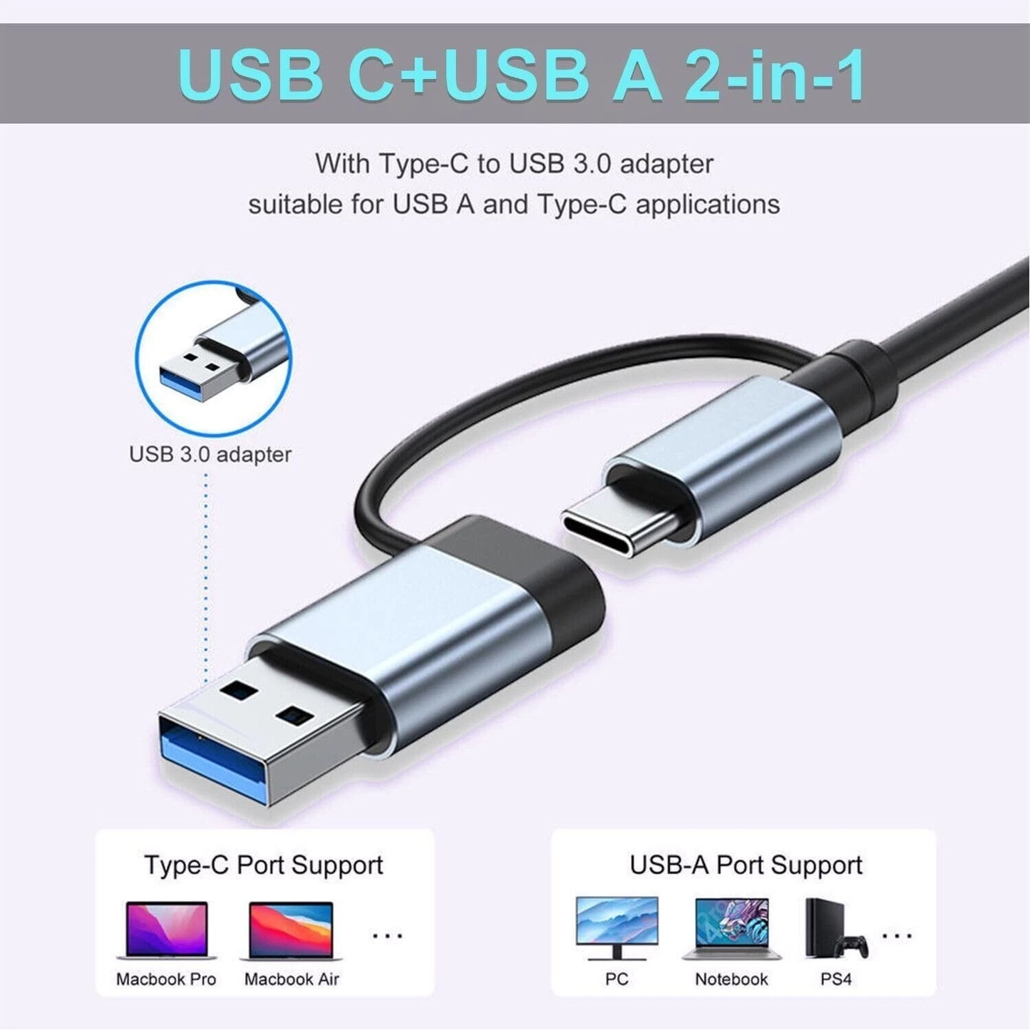 Hub USB-C 8 in 2 Docking Station Adattatore per MacBook PC USB 3.0 SD Audio