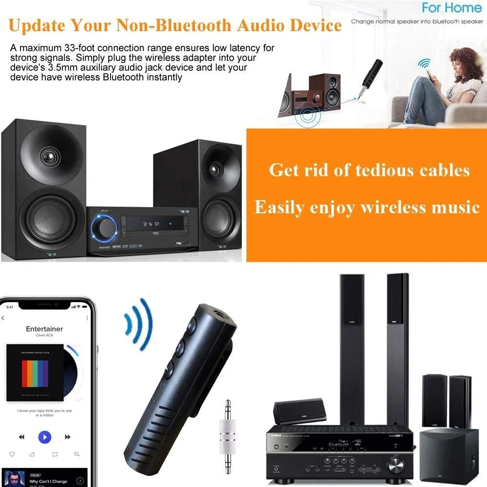 Adattatore Ricevitore Bluetooth 5.0 Auto AUX 3.5mm Microfono HD Vivavoce Stereo