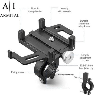 Supporto Cellulare Universale in Alluminio per Moto e Bici, Rotazione 360 Gradi, Sistema Anti-Caduta a 5 Ganci, Estremamente Robusto e Stabile