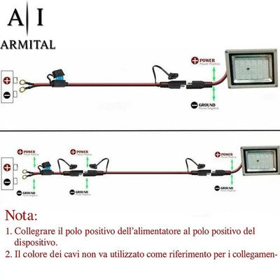 Cavo SAE a 2 Pin con Terminali ad Occhiello e Fusibile 10A per Batteria Moto 60cm - Connettore Rapido Professionale 16 AWG