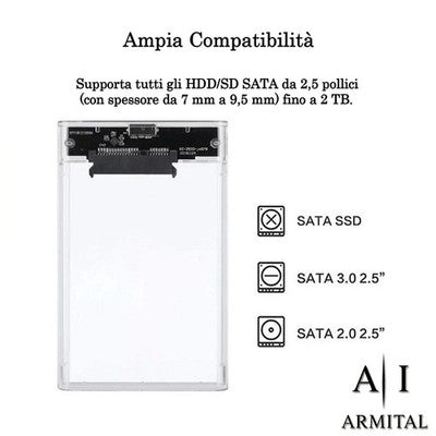 Box Esterno Trasparente USB 3.1 Per HDD SSD 2.5 SATA Con Supporto UASP Installazione Senza Attrezzi Case Protettivo Alta Velocità