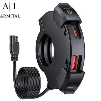 Caricabatterie Moto USB-C PD 30W e USB-A QC 3.0 Impermeabile IP65 Presa Rapida Universale per Manubrio 22mm