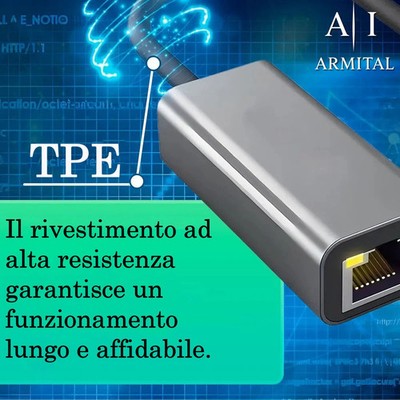 Adattatore Ethernet Gigabit 1000Mbps USB Tipo-C e USB 3.0 In Alluminio Scheda di Rete Esterna LAN Plug and Play per PC Laptop Tablet e Console