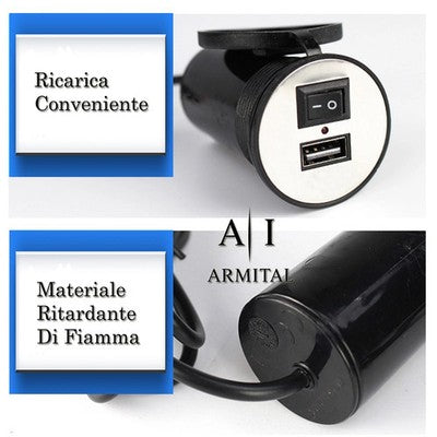 Caricabatterie USB Per Moto Impermeabile IP65 12V 24V Con Interruttore Presa Ricarica Rapida Per Smartphone E GPS