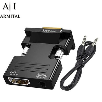 Adattatore Da HDMI A VGA Con Uscita Audio Jack 3.5mm Convertitore Full HD 1080p Per PC Laptop Console E Proiettori Nero