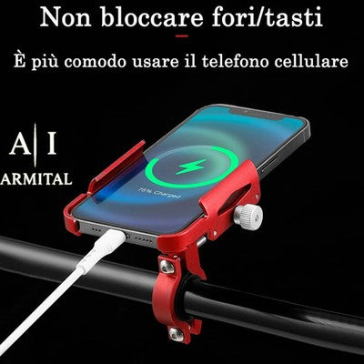 Supporto Smartphone Universale in Lega di Alluminio Rotazione 360 Gradi per Bicicletta Moto MTB E-Bike e Scooter Professionale Anti-Vibrazione