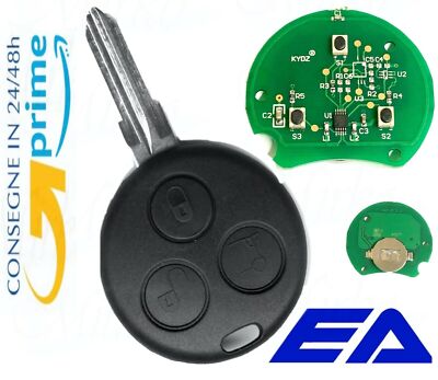 Chiave Telecomando Completa A 3 Tasti Con Chip E Scheda Elettronica Compatibile Con Smart Fortwo Serie 450 Per Sostituzione O Riparazione