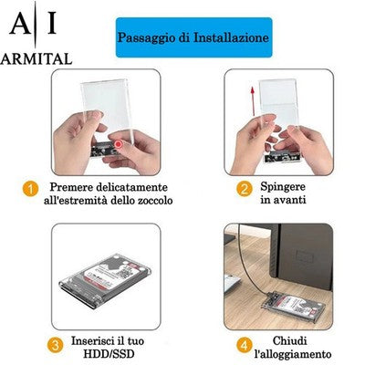 Box Esterno Trasparente USB 3.1 Per HDD SSD 2.5 SATA Con Supporto UASP Installazione Senza Attrezzi Case Protettivo Alta Velocità