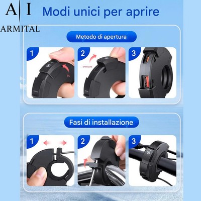 Caricabatterie Moto USB-C PD 30W e USB-A QC 3.0 Impermeabile IP65 Presa Rapida Universale per Manubrio 22mm