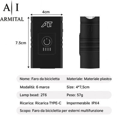 Luce Anteriore Per Bicicletta Doppio LED T6 Potente Ricaricabile USB-C Impermeabile 6 Modalità Illuminazione Professionale Per Ciclismo E Outdoor