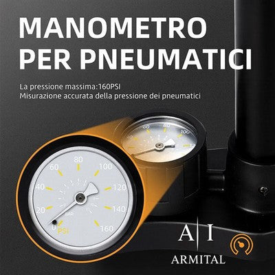 Pompa Da Officina Professionale In Alluminio 160 PSI Con Manometro Di Precisione Per Valvole Presta E Schrader Universale Per Bici Moto E Auto