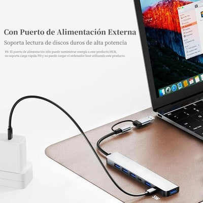Hub USB-C 8 In 2 Adattatore Universale Docking Station In Alluminio Per MacBook PC Laptop E Smartphone Trasferimento Dati Ultra Rapido 10Gbps Con Ricarica PD
