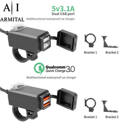 Caricatore USB Moto Impermeabile 12V Con Doppia Porta Ricarica Rapida QC3.0 Voltmetro Digitale E Interruttore On Off Universale Per Manubrio