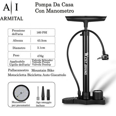 Pompa Da Officina Professionale In Alluminio 160 PSI Con Manometro Di Precisione Per Valvole Presta E Schrader Universale Per Bici Moto E Auto