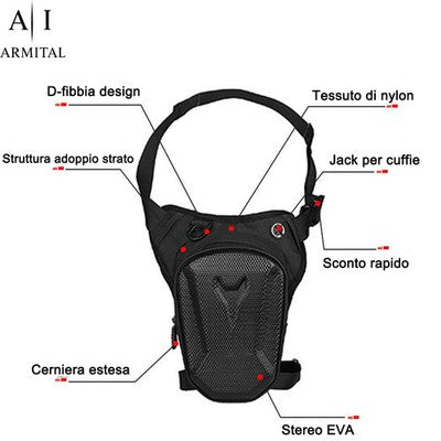 Marsupio Da Gamba Moto Impermeabile In Eva Guscio Rigido Borsa Cosciale Regolabile E Tracolla Multiuso Nera