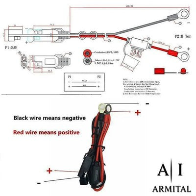 Cavo SAE a 2 Pin con Terminali ad Occhiello e Fusibile 10A per Batteria Moto 60cm - Connettore Rapido Professionale 16 AWG