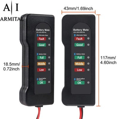 Tester Batteria Auto e Moto 12V con 6 Indicatori LED - Analizzatore Stato Alternatore e Protezione da Sovraccarico Professionale