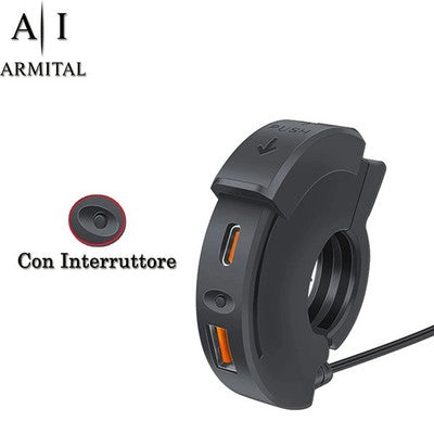 Caricatore Moto USB C e QC3.0 Impermeabile IP65 Ricarica Rapida 48W Adattatore Universale 12V 24V per Manubrio