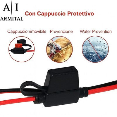 Cavo SAE a 2 Pin con Terminali ad Occhiello e Fusibile 10A per Batteria Moto 60cm - Connettore Rapido Professionale 16 AWG