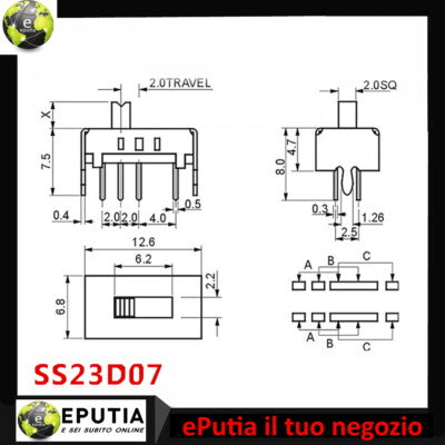 Coppia Mini Interruttori a Scorrimento SS23D07 a 2 Vie e 3 Posizioni con Levetta da 5mm - Kit 2 Pezzi per Elettronica e Fai da Te
