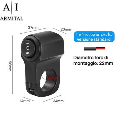 Interruttore Manubrio Moto Universale 22mm Impermeabile 12V 10A Comando Luci LED Tre Posizioni Lega Di Alluminio Per Moto Scooter ATV
