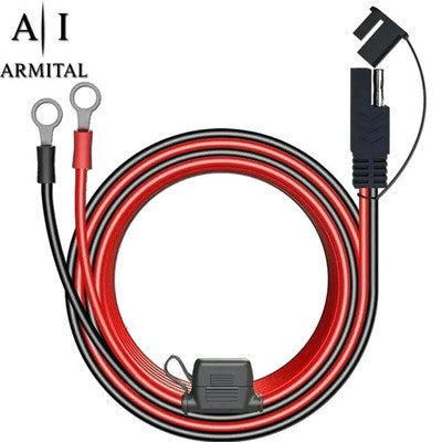 Cavo SAE a 2 Pin con Terminali ad Occhiello e Fusibile 10A per Batteria Moto 60cm - Connettore Rapido Professionale 16 AWG