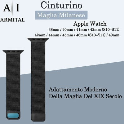 Cinturino Milanese in Acciaio Inox per Apple Watch 38-49mm Maglia Metallica Regolabile con Chiusura Magnetica Universale