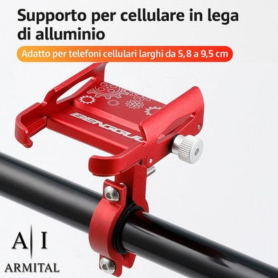 Supporto Smartphone Universale in Lega di Alluminio Rotazione 360 Gradi per Bicicletta Moto MTB E-Bike e Scooter Professionale Anti-Vibrazione