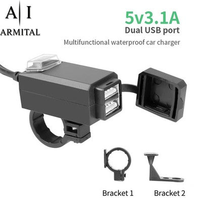 Caricatore USB Moto Impermeabile 12V Con Doppia Porta Ricarica Rapida QC3.0 Voltmetro Digitale E Interruttore On Off Universale Per Manubrio