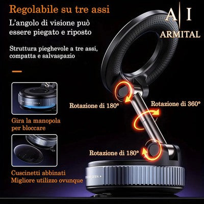Supporto Auto Magnetico MagSafe Pieghevole con Ventosa a Vuoto N52 Rotazione 360 Gradi Universale per Smartphone e iPhone