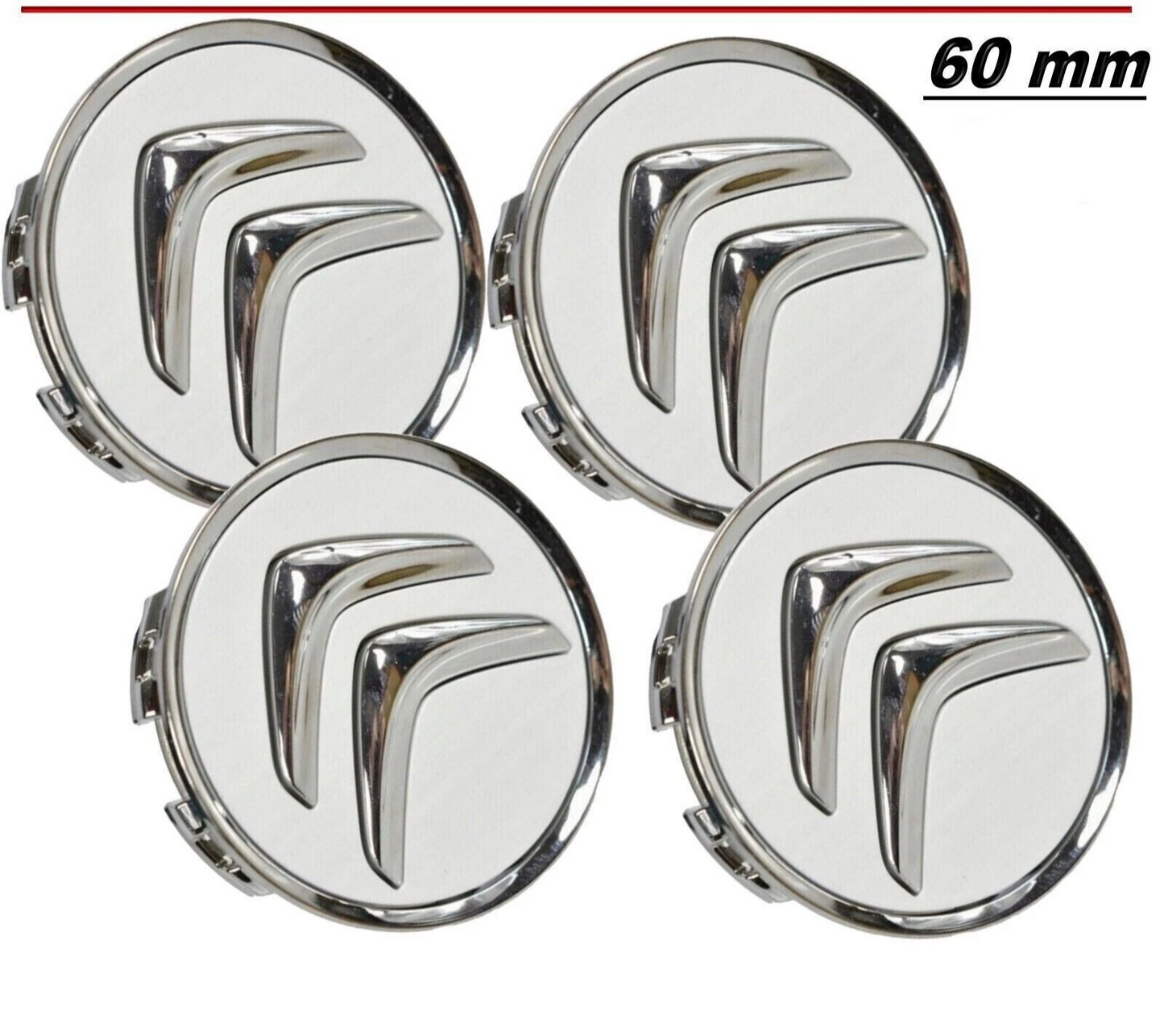Set 4 Tappi Coprimozzo Grigio Argento Per Cerchi In Lega Citroen C3 C4 C5 DS3 DS4 Diametro 60mm Ricambio Estetico Alta Qualità