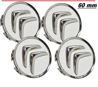Set 4 Tappi Coprimozzo Grigio Argento Per Cerchi In Lega Citroen C3 C4 C5 DS3 DS4 Diametro 60mm Ricambio Estetico Alta Qualità