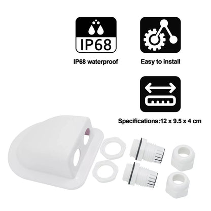 Passacavo Solare Doppio Impermeabile IP68 In ABS Bianco Per Camper, Caravan E Barche - Supporto Per Pannelli Solari Senza Foratura