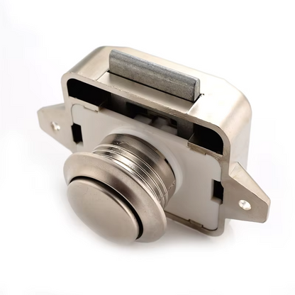 Chiusura a Pressione Push-Lock 26mm per Camper Caravan e Barche - Serratura di Sicurezza per Armadietti e Cassetti in Finitura Nichel