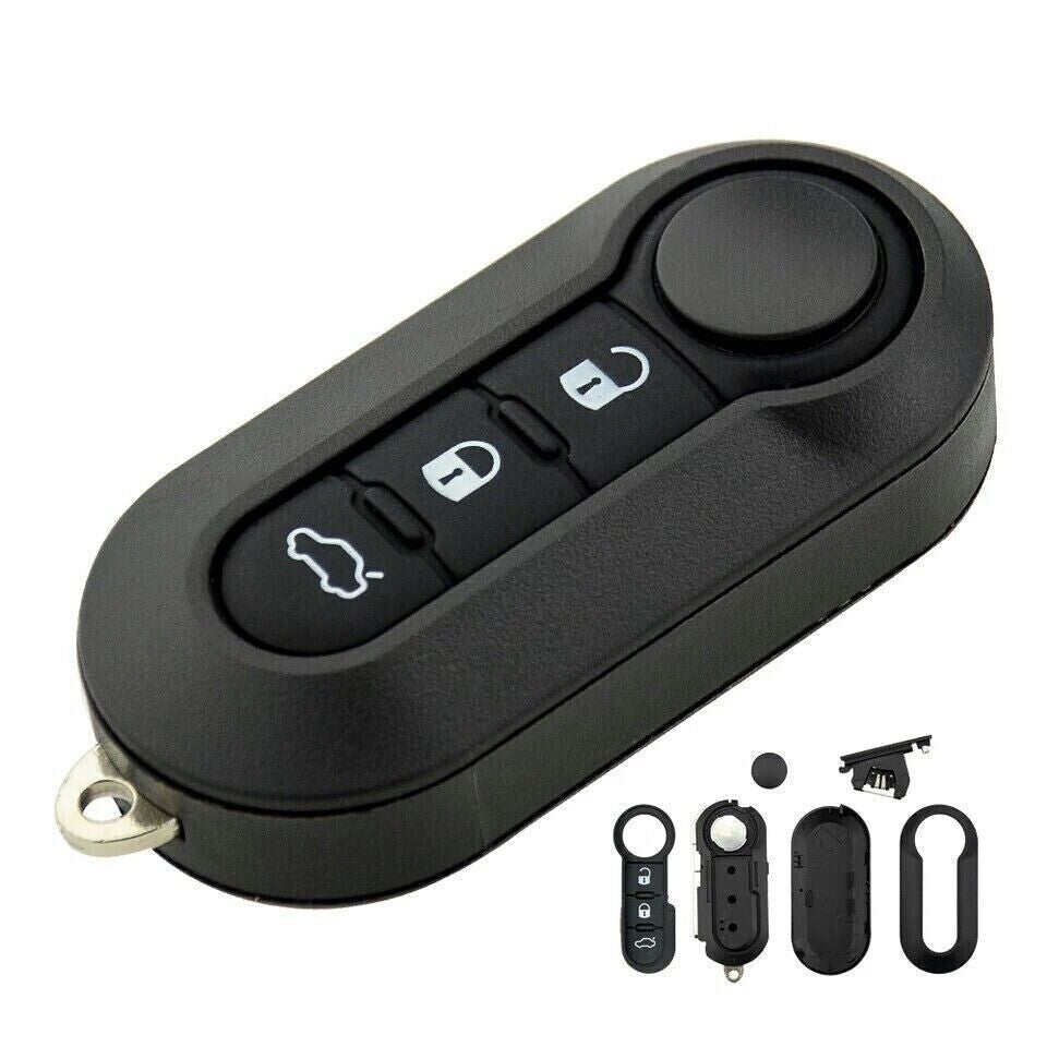 Guscio Chiave Telecomando Compatibile Per Fiat 500 Grande Punto Evo Panda - Cover Tre Tasti Con Lama Vergine Ricambio Qualità Premium