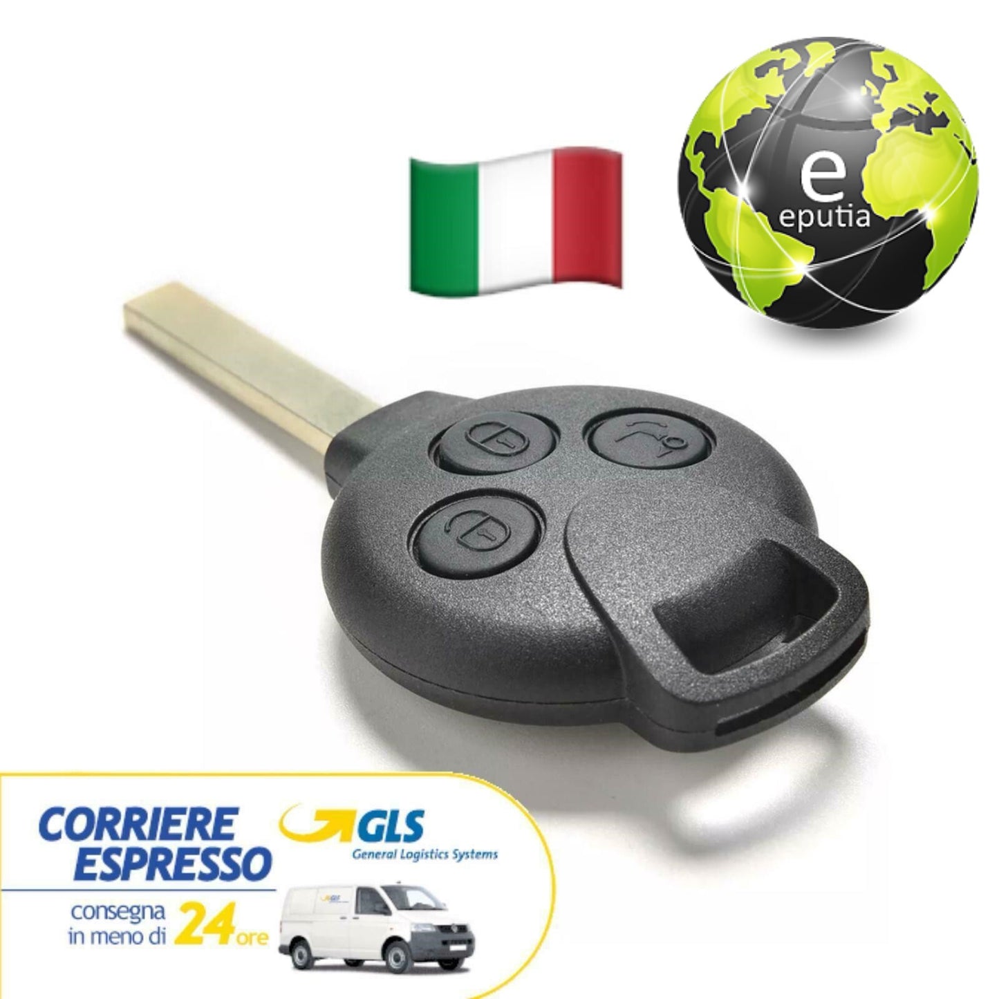 Guscio Cover Chiave Compatibile Smart Fortwo 450 451 Forfour Roadster - Scocca 3 Tasti e Lama Vergine