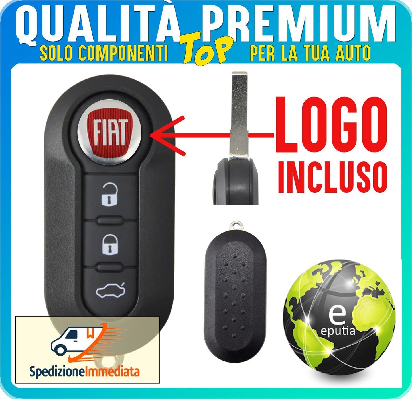 Guscio Chiave Telecomando Compatibile Per Fiat 500 500L Grande Punto Panda - Cover 3 Tasti Bianchi Con Lama Vergine Ricambio Qualità Premium