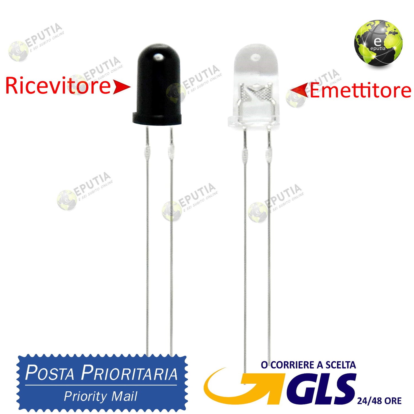 Coppia Diodi LED IR 5mm 940nm Emettitore E Ricevitore Infrarossi Alta Sensibilità Per Progetti Elettronici Arduino