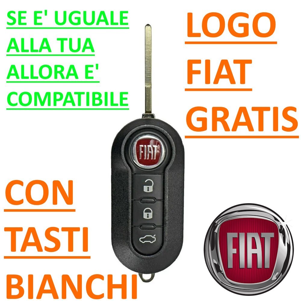 Guscio Chiave Telecomando Compatibile Per Fiat 500 500L Punto Evo Panda - Cover 3 Tasti Con Lama Vergine Per Ricambio Auto