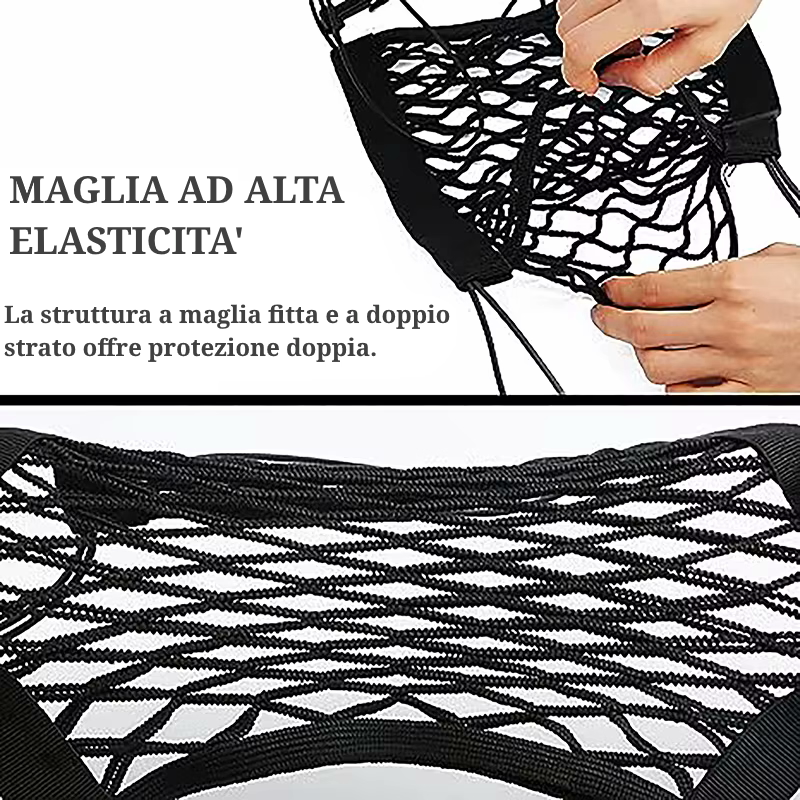 Rete Elastica Portaoggetti Universale per Moto e Scooter - Ragno Portacasco con 4 Ganci Antigraffio in Plastica - Estensibile fino a 80cm - Ideale per Caschi Integrali e Borse Serbatoio